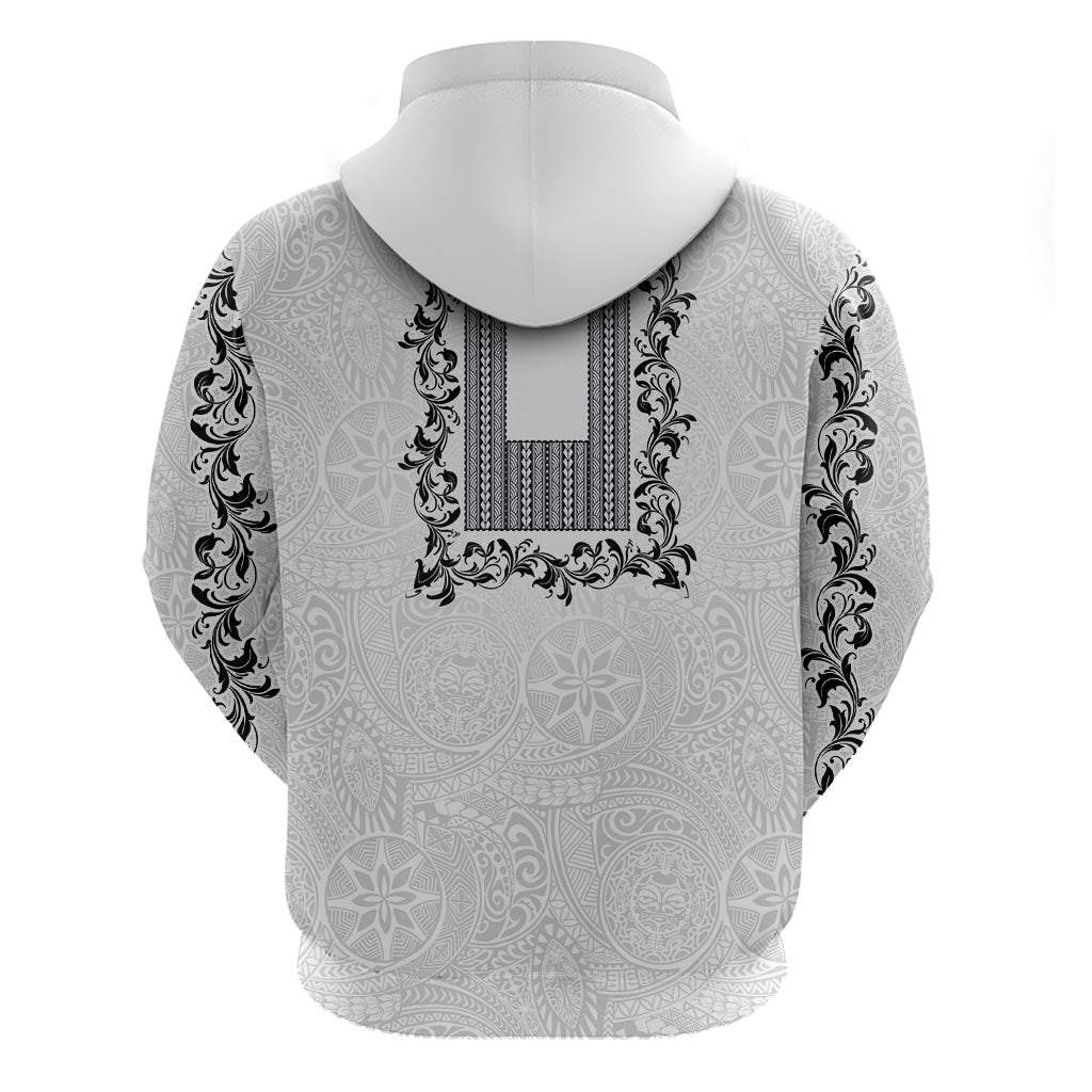 Philippines Polynesian Floral Pattern Zip Hoodie With Barong Tagalog White Style
