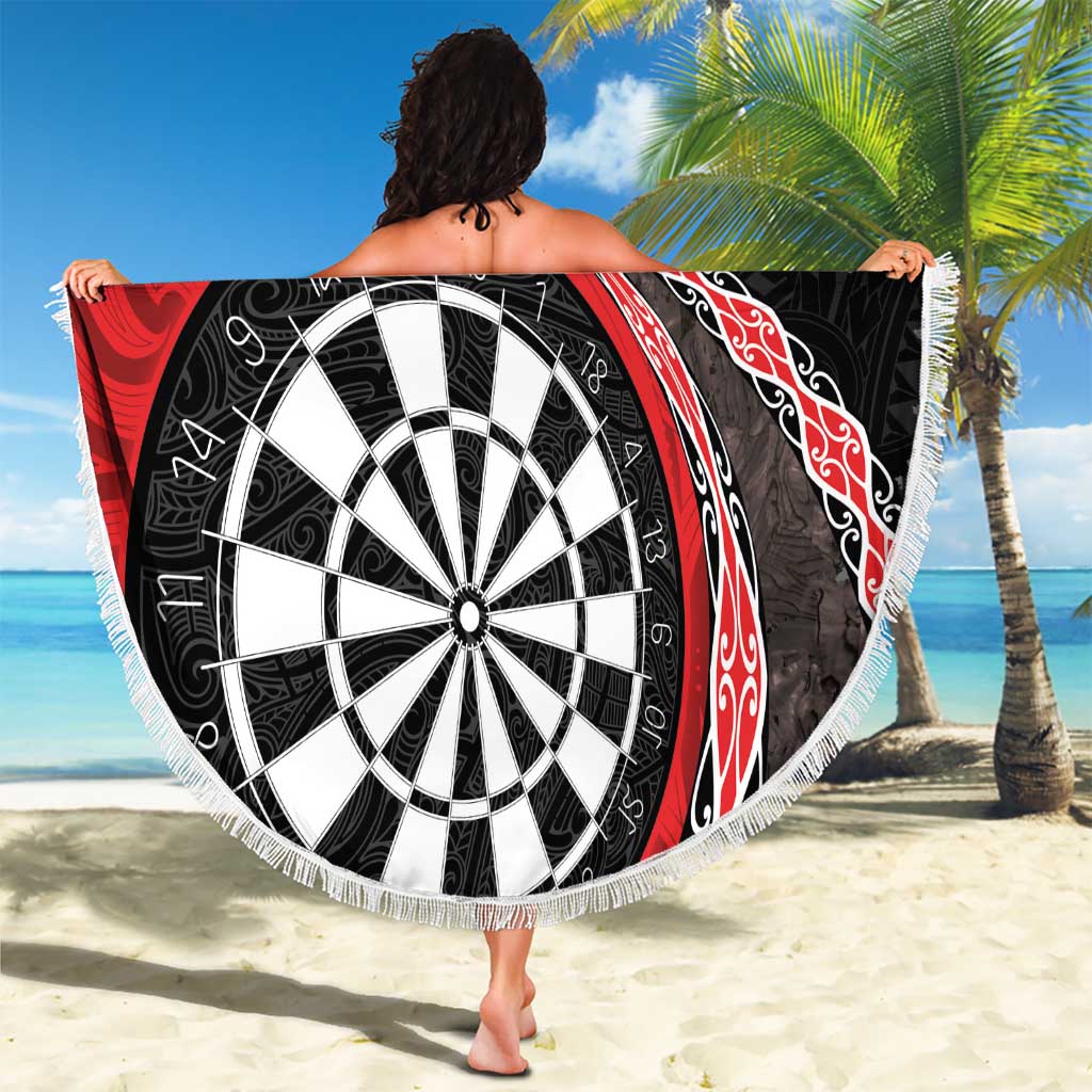 Personalised New Zealand Darts Beach Blanket Koru Tribal Tattoo and Silver Fern Maori Pattern Red Color LT03 - Polynesian Pride