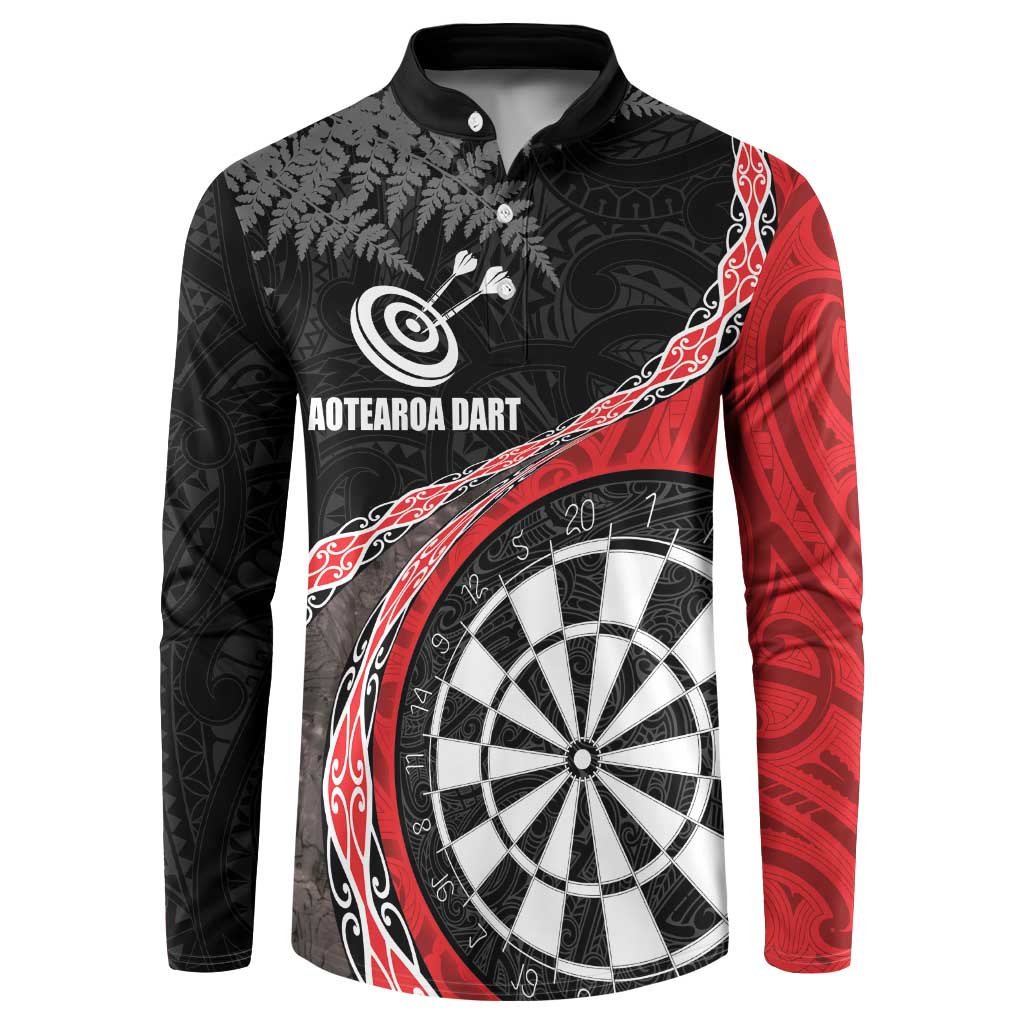 Personalised New Zealand Darts Button Sweatshirt Koru Tribal Tattoo and Silver Fern Maori Pattern Red Color LT03 Red - Polynesian Pride