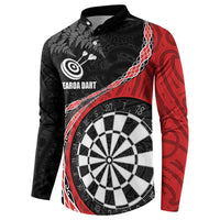 Personalised New Zealand Darts Button Sweatshirt Koru Tribal Tattoo and Silver Fern Maori Pattern Red Color LT03 - Polynesian Pride