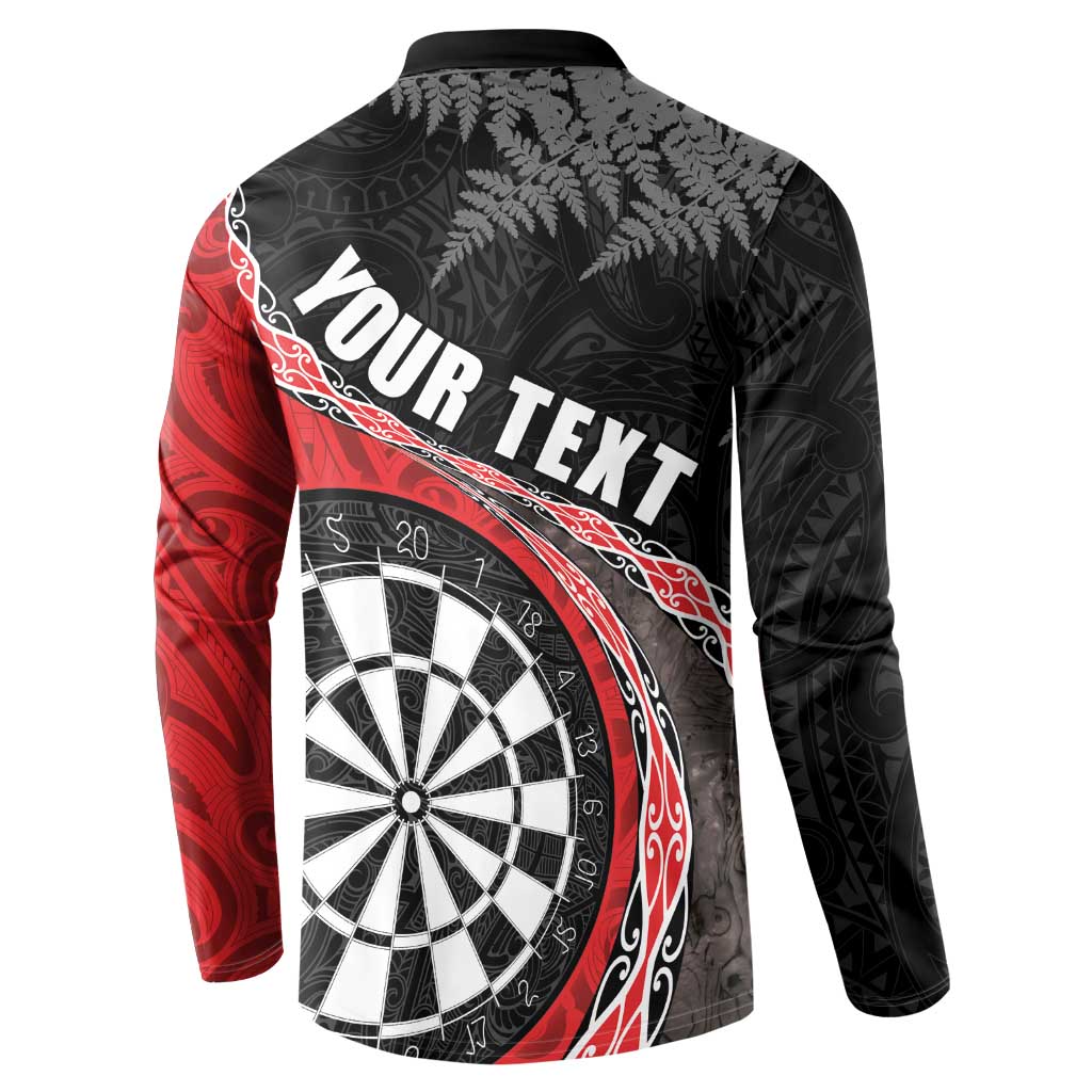 Personalised New Zealand Darts Button Sweatshirt Koru Tribal Tattoo and Silver Fern Maori Pattern Red Color LT03 - Polynesian Pride