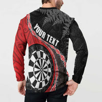 Personalised New Zealand Darts Button Sweatshirt Koru Tribal Tattoo and Silver Fern Maori Pattern Red Color LT03 - Polynesian Pride