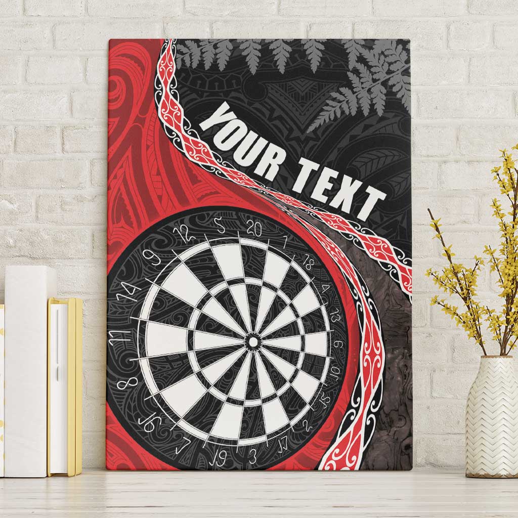 Personalised New Zealand Darts Canvas Wall Art Koru Tribal Tattoo and Silver Fern Maori Pattern Red Color