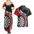 Personalised New Zealand Darts Couples Matching Summer Maxi Dress and Hawaiian Shirt Koru Tribal Tattoo and Silver Fern Maori Pattern Red Color