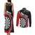 Personalised New Zealand Darts Couples Matching Tank Maxi Dress and Long Sleeve Button Shirt Koru Tribal Tattoo and Silver Fern Maori Pattern Red Color