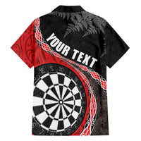 Personalised New Zealand Darts Family Matching Off Shoulder Maxi Dress and Hawaiian Shirt Koru Tribal Tattoo and Silver Fern Maori Pattern Red Color