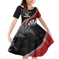 Personalised New Zealand Darts Family Matching Off Shoulder Short Dress and Hawaiian Shirt Koru Tribal Tattoo and Silver Fern Maori Pattern Red Color