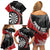 Personalised New Zealand Darts Family Matching Off Shoulder Short Dress and Hawaiian Shirt Koru Tribal Tattoo and Silver Fern Maori Pattern Red Color