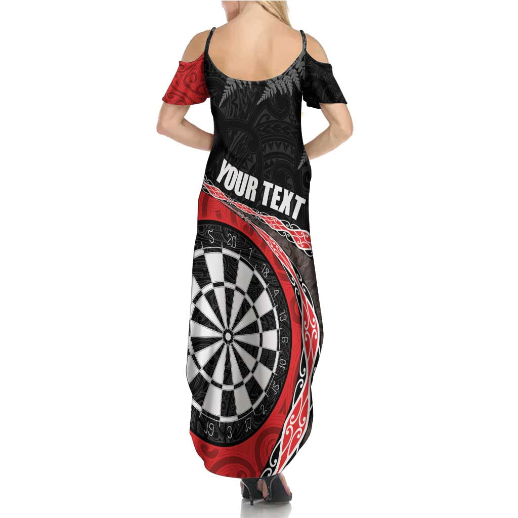 Personalised New Zealand Darts Family Matching Summer Maxi Dress and Hawaiian Shirt Koru Tribal Tattoo and Silver Fern Maori Pattern Red Color