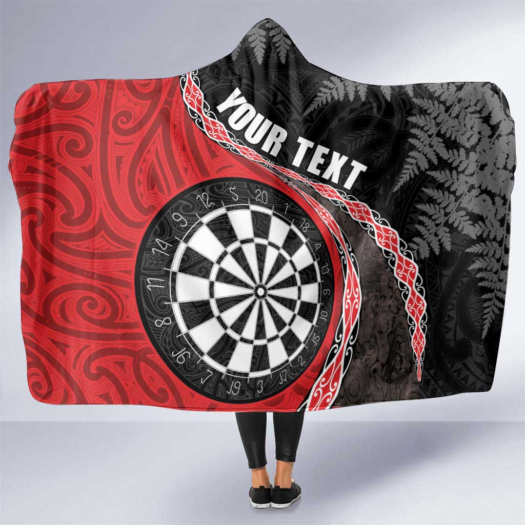 Personalised New Zealand Darts Hooded Blanket Koru Tribal Tattoo and Silver Fern Maori Pattern Red Color