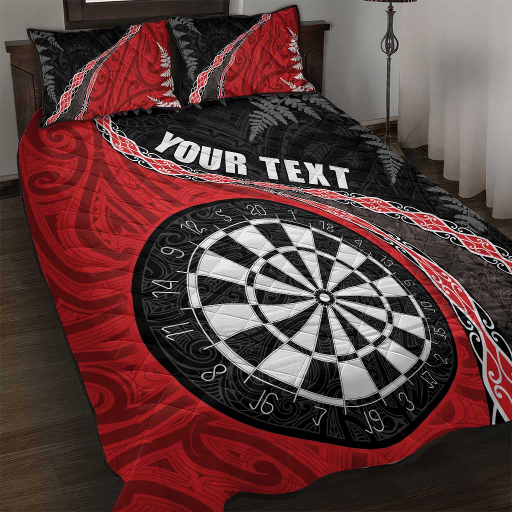 Personalised New Zealand Darts Quilt Bed Set Koru Tribal Tattoo and Silver Fern Maori Pattern Red Color