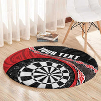 Personalised New Zealand Darts Round Carpet Koru Tribal Tattoo and Silver Fern Maori Pattern Red Color