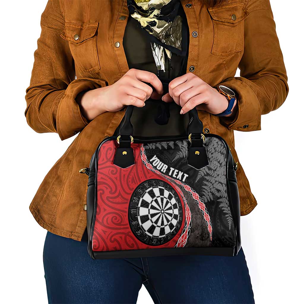 Personalised New Zealand Darts Shoulder Handbag Koru Tribal Tattoo and Silver Fern Maori Pattern Red Color