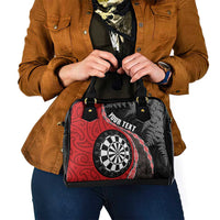 Personalised New Zealand Darts Shoulder Handbag Koru Tribal Tattoo and Silver Fern Maori Pattern Red Color