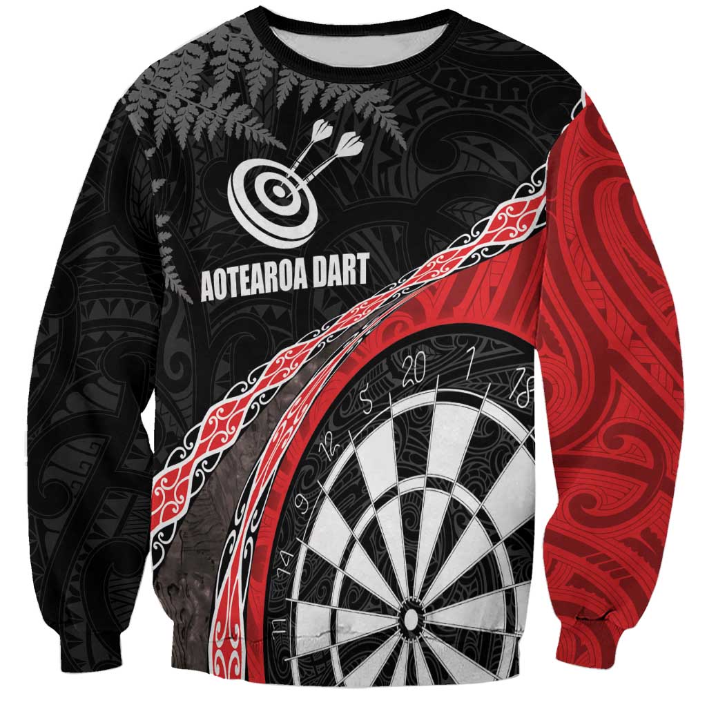 Personalised New Zealand Darts Sweatshirt Koru Tribal Tattoo and Silver Fern Maori Pattern Red Color LT03 Unisex Red - Polynesian Pride