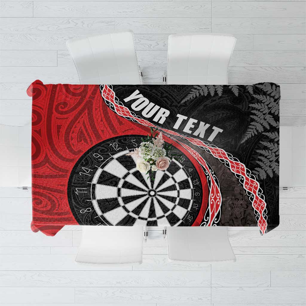 Personalised New Zealand Darts Tablecloth Koru Tribal Tattoo and Silver Fern Maori Pattern Red Color