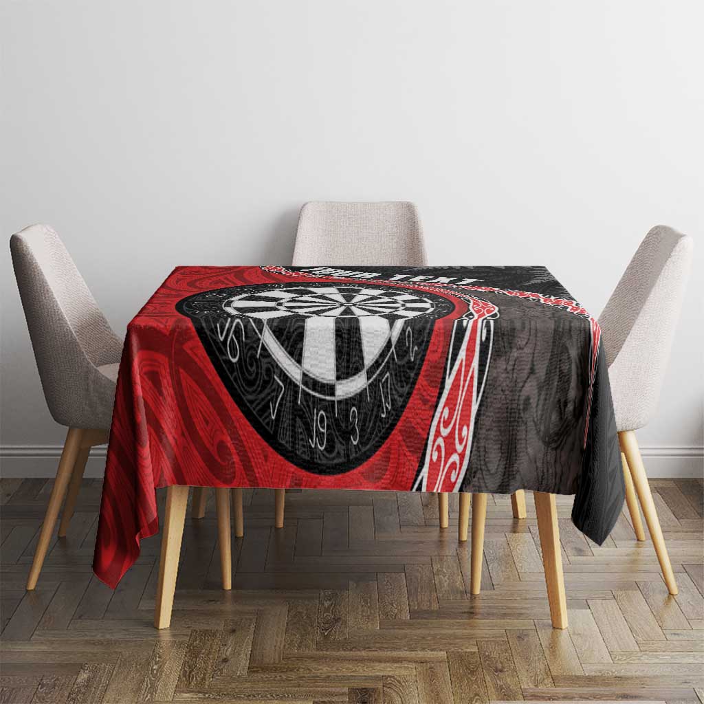 Personalised New Zealand Darts Tablecloth Koru Tribal Tattoo and Silver Fern Maori Pattern Red Color LT03 - Polynesian Pride