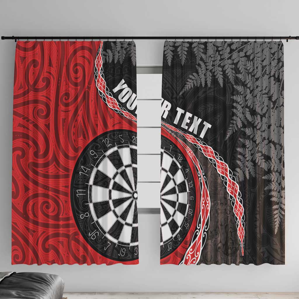 Personalised New Zealand Darts Window Curtain Koru Tribal Tattoo and Silver Fern Maori Pattern Red Color LT03 With Hooks Red - Polynesian Pride