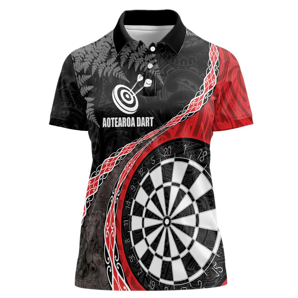 Personalised New Zealand Darts Women Polo Shirt Koru Tribal Tattoo and Silver Fern Maori Pattern Red Color