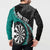 Personalised New Zealand Darts Button Sweatshirt Koru Tribal Tattoo and Silver Fern Maori Pattern Teal Color