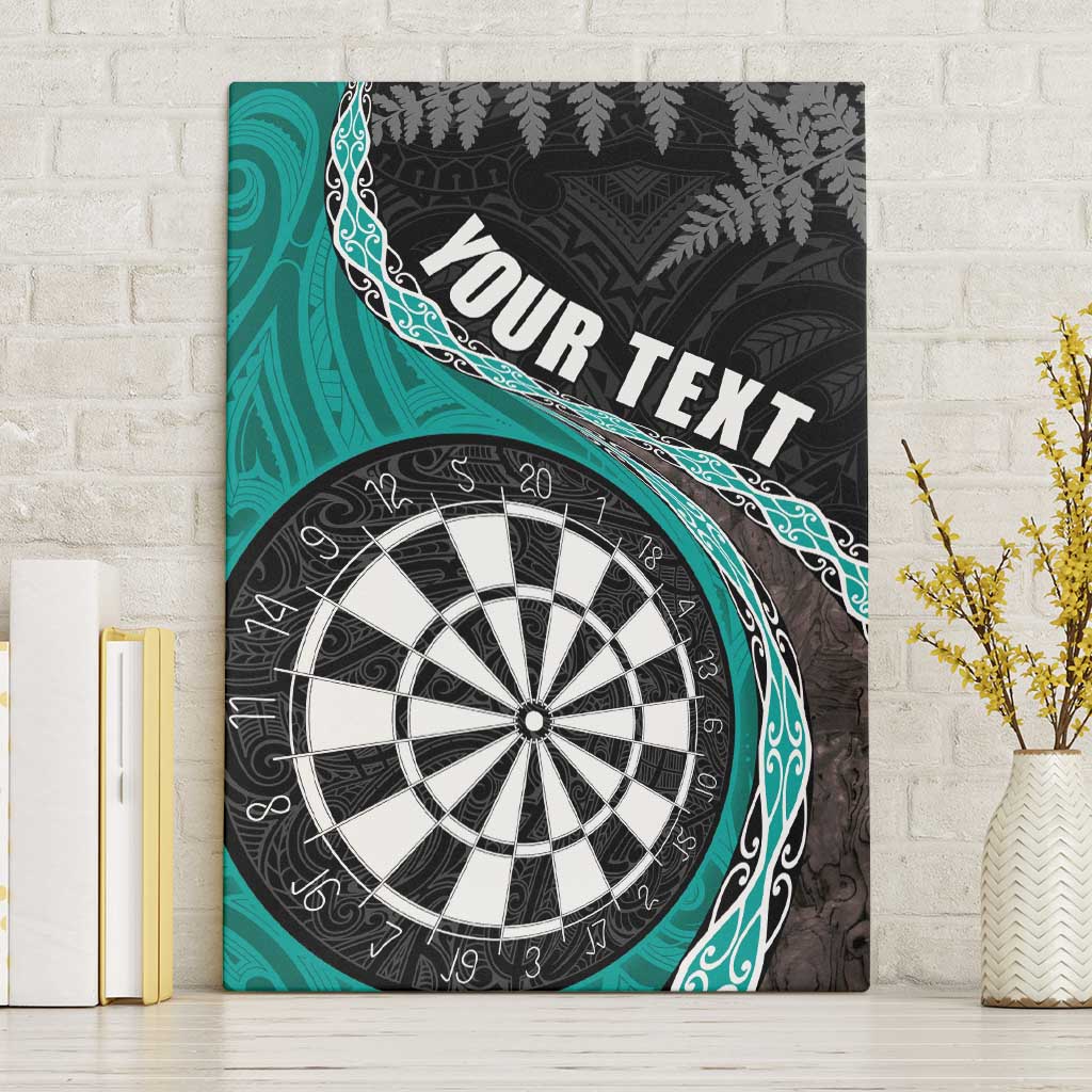 Personalised New Zealand Darts Canvas Wall Art Koru Tribal Tattoo and Silver Fern Maori Pattern Teal Color LT03 Without Frame Teal - Polynesian Pride