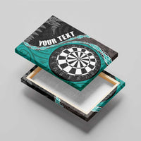 Personalised New Zealand Darts Canvas Wall Art Koru Tribal Tattoo and Silver Fern Maori Pattern Teal Color LT03 - Polynesian Pride