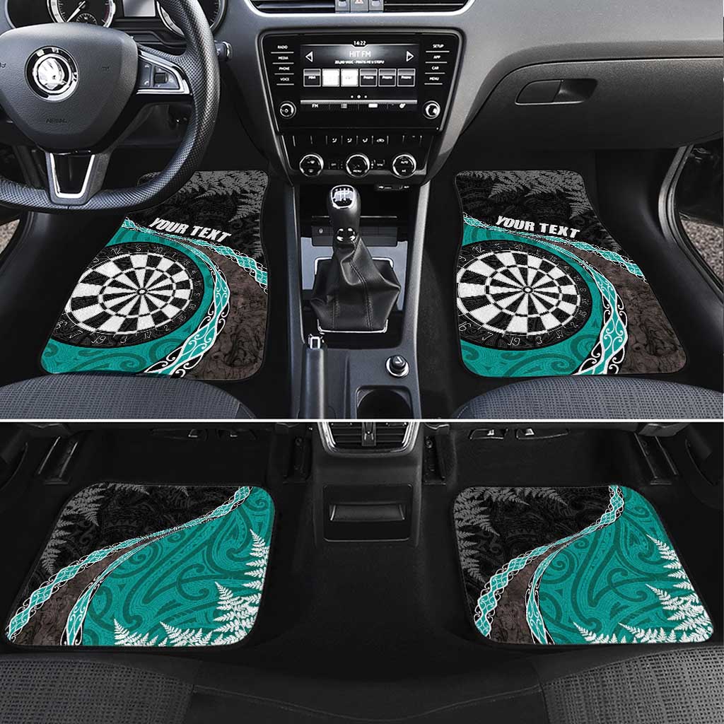 Personalised New Zealand Darts Car Mats Koru Tribal Tattoo and Silver Fern Maori Pattern Teal Color LT03 Set 4pcs Teal - Polynesian Pride