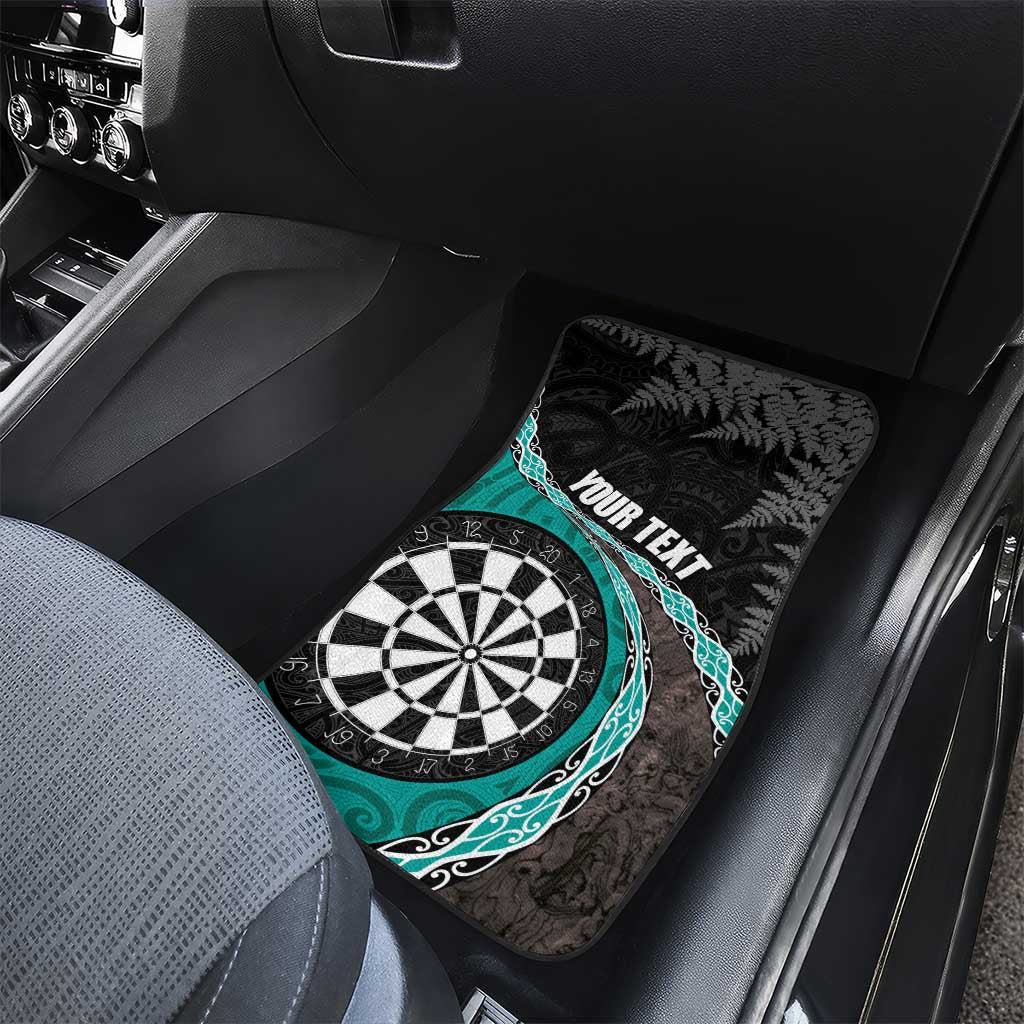 Personalised New Zealand Darts Car Mats Koru Tribal Tattoo and Silver Fern Maori Pattern Teal Color