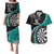 Personalised New Zealand Darts Couples Matching Puletasi and Hawaiian Shirt Koru Tribal Tattoo and Silver Fern Maori Pattern Teal Color