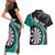 Personalised New Zealand Darts Couples Matching Short Sleeve Bodycon Dress and Hawaiian Shirt Koru Tribal Tattoo and Silver Fern Maori Pattern Teal Color