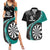 Personalised New Zealand Darts Couples Matching Summer Maxi Dress and Hawaiian Shirt Koru Tribal Tattoo and Silver Fern Maori Pattern Teal Color