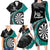 Personalised New Zealand Darts Family Matching Long Sleeve Bodycon Dress and Hawaiian Shirt Koru Tribal Tattoo and Silver Fern Maori Pattern Teal Color