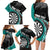 Personalised New Zealand Darts Family Matching Long Sleeve Bodycon Dress and Hawaiian Shirt Koru Tribal Tattoo and Silver Fern Maori Pattern Teal Color