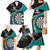 Personalised New Zealand Darts Family Matching Mermaid Dress and Hawaiian Shirt Koru Tribal Tattoo and Silver Fern Maori Pattern Teal Color