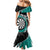 Personalised New Zealand Darts Family Matching Mermaid Dress and Hawaiian Shirt Koru Tribal Tattoo and Silver Fern Maori Pattern Teal Color