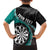 Personalised New Zealand Darts Family Matching Off The Shoulder Long Sleeve Dress and Hawaiian Shirt Koru Tribal Tattoo and Silver Fern Maori Pattern Teal Color