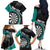 Personalised New Zealand Darts Family Matching Off The Shoulder Long Sleeve Dress and Hawaiian Shirt Koru Tribal Tattoo and Silver Fern Maori Pattern Teal Color