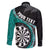 Personalised New Zealand Darts Family Matching Off The Shoulder Long Sleeve Dress and Hawaiian Shirt Koru Tribal Tattoo and Silver Fern Maori Pattern Teal Color