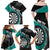 Personalised New Zealand Darts Family Matching Off Shoulder Maxi Dress and Hawaiian Shirt Koru Tribal Tattoo and Silver Fern Maori Pattern Teal Color