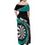 Personalised New Zealand Darts Family Matching Off Shoulder Maxi Dress and Hawaiian Shirt Koru Tribal Tattoo and Silver Fern Maori Pattern Teal Color