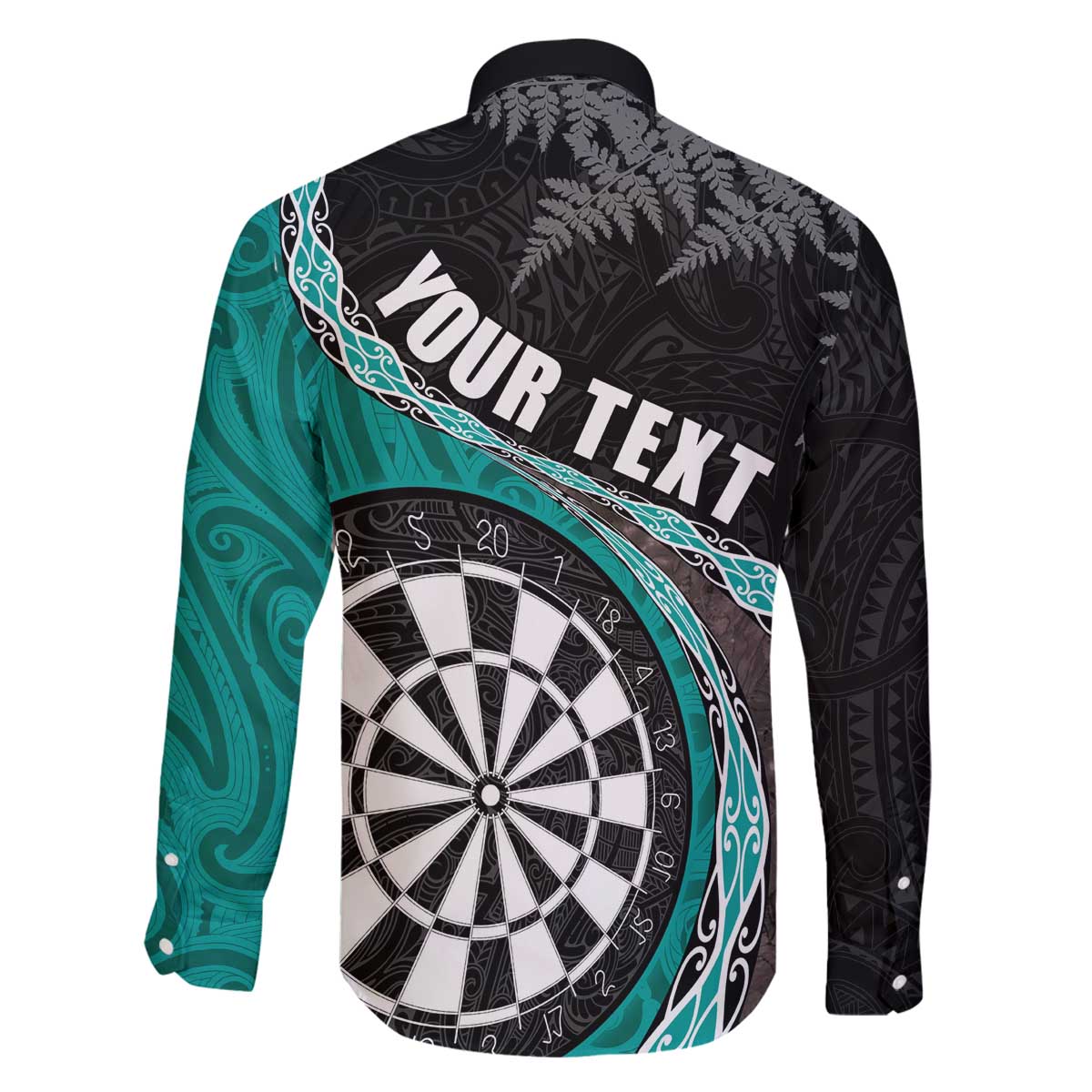 Personalised New Zealand Darts Family Matching Puletasi and Hawaiian Shirt Koru Tribal Tattoo and Silver Fern Maori Pattern Teal Color