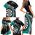 Personalised New Zealand Darts Family Matching Short Sleeve Bodycon Dress and Hawaiian Shirt Koru Tribal Tattoo and Silver Fern Maori Pattern Teal Color