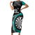 Personalised New Zealand Darts Family Matching Short Sleeve Bodycon Dress and Hawaiian Shirt Koru Tribal Tattoo and Silver Fern Maori Pattern Teal Color