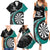 Personalised New Zealand Darts Family Matching Summer Maxi Dress and Hawaiian Shirt Koru Tribal Tattoo and Silver Fern Maori Pattern Teal Color