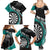 Personalised New Zealand Darts Family Matching Summer Maxi Dress and Hawaiian Shirt Koru Tribal Tattoo and Silver Fern Maori Pattern Teal Color