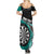 Personalised New Zealand Darts Family Matching Summer Maxi Dress and Hawaiian Shirt Koru Tribal Tattoo and Silver Fern Maori Pattern Teal Color