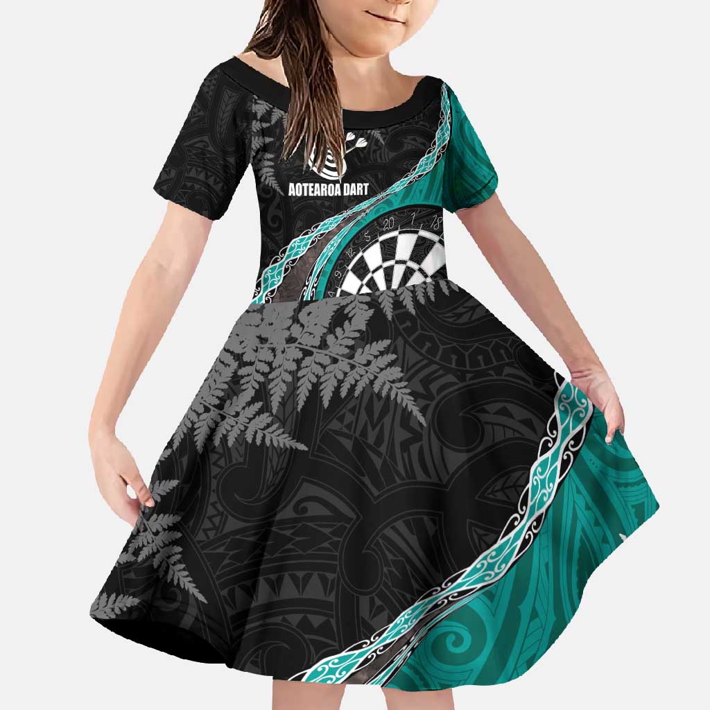 Personalised New Zealand Darts Family Matching Tank Maxi Dress and Hawaiian Shirt Koru Tribal Tattoo and Silver Fern Maori Pattern Teal Color