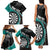 Personalised New Zealand Darts Family Matching Tank Maxi Dress and Hawaiian Shirt Koru Tribal Tattoo and Silver Fern Maori Pattern Teal Color