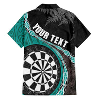 Personalised New Zealand Darts Family Matching Tank Maxi Dress and Hawaiian Shirt Koru Tribal Tattoo and Silver Fern Maori Pattern Teal Color