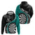 Personalised New Zealand Darts Hoodie Koru Tribal Tattoo and Silver Fern Maori Pattern Teal Color